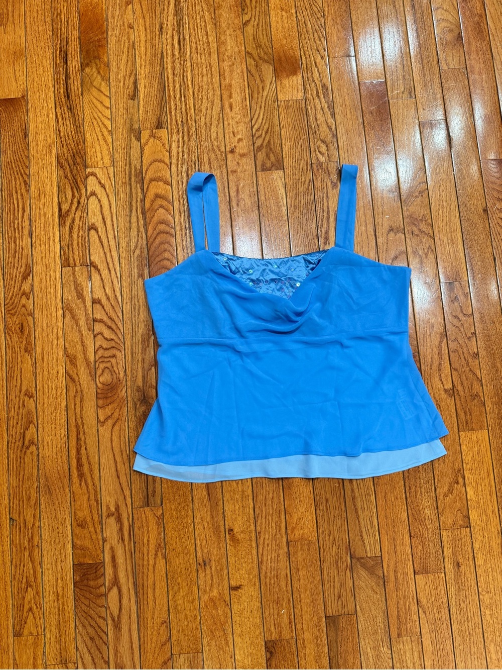 Bright Blue silk Womens Layered Cami with Lace Trim